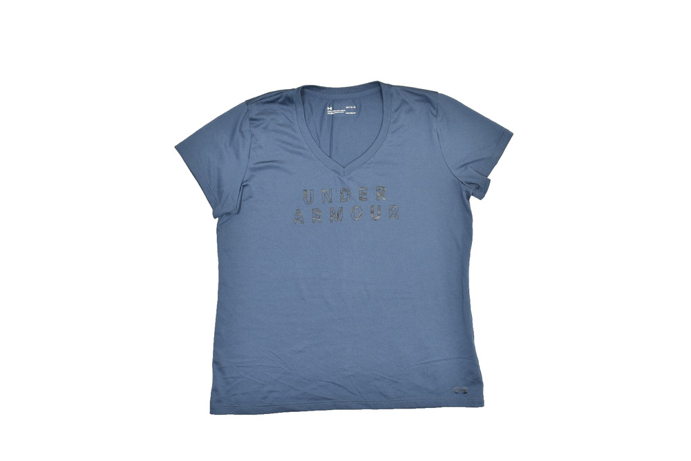 Under Armour Women's Gray V-Neck HeatGear T-Shirt Loose Fit Size LG